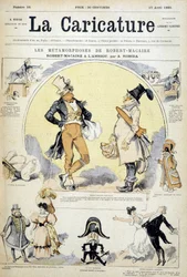 Tegnefilm om skuespilleren Robert Macaire af Robida, cov. "" Karikaturen"" 17/7/1880.