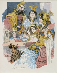 Gulliver ved Brobdignac Court - i "" Gulliver Voyages"" af Swift, ill. af Robida
