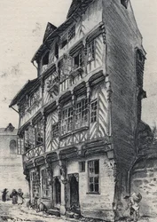 House rue Saint Guillaume i Rennes - Det gamle Frankrig - Bretagne - tekst, tegninger og litografier, af Albert Robida (1848-1926) udateret slutningen af 1800-tallet