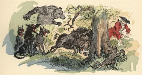 Illustration af Albert Robida i "" History and Adventures of the Baron de Munchausen"" (Munchhausen), H. Laurens Ed., slutningen af det 19. århundrede.""