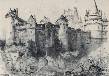 Chateau fort de Vitre i Ille-et-Vilaine - Det gamle Frankrig - Bretagne - tekst, tegninger og litografier, af Albert Robida (1848-1926) udateret slutningen af ​​1800-tallet