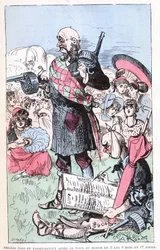 Philéas Fogg og Passepartout efter verdensturnéen på 3 år 8 måneder og 17 dage, parodi på Jules Verne, "" Meget ekstraordinære rejser af Saturnin Farandoul i 5 eller 6 dele af verden og i alle lande kendt eller ukendt for Mr. Jules Verne"" af