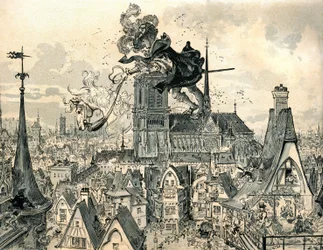 The Giant Gargantua jumps from his horsedani