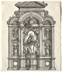 Storalter med Jomfruen, i en grænse til SS. Christopher, George, Barbara, Catherine, 1520.