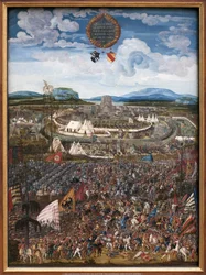 Slaget ved Alexander. Alexander III af Makedoniens sejr sagde den Store (356-323 f.Kr.) over Darius III Codoman (omkring 380-330 f.Kr.), konge af perserne, til Issos (nær det nuværende Iskenderun, Tyrkiet) i 333 f.Kr. Maleri af Albrecht Altdorfer (1480-153