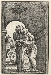 Menneskets fald og forløsning: Joachims og Annes omfavnelse ved den gyldne port, 1515.