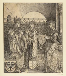 Kejser Maximilian 1.s triumfbue (fragment af 24b): Den historiske scene øverst til højre