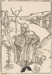 Gerson som pilgrim, frontispice til Gersonis Opera, 1489.n.d.