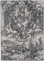 Johannes foran Gud Fader og de ældste, figur II, ark 4 i serien »Apokalypsen«