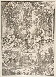 Sankt Johannes foran Gud og de ældste, fra Apokalypsen, ca. 1496.