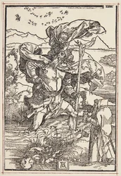 St. Christopher i ørkenen med en flugt af fugle