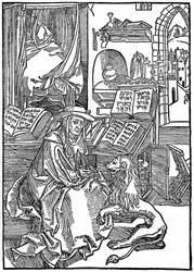Sankt Jerome i sit arbejdsværelse, der trækker en torn fra en løvepote, 1492, 1936