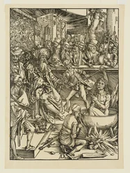 Det forsøgte martyrium af Sankt Johannes i en kedel med kogende olie under Domitian