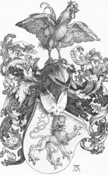 Våbenskjoldet med en løve og en hane, ca. 1502-1503, 1906