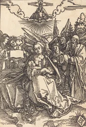 Den hellige familie med fem engle, i eller før 1505.