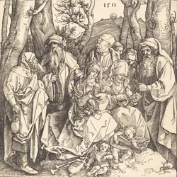 Den hellige familie med to musikskabende engle, 1511.