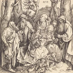 Den hellige familie med to musikskabende engle, 1511.