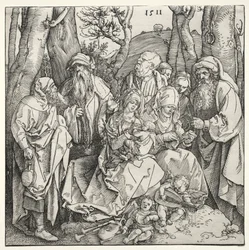 Den hellige familie med to musiker-engle, 1511.