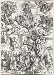 Det syvhovedede udyr og udyret med lammehorn, fra Johannes-apokalypsen, 1496-98