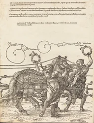 Den triumfiske vogn af Maximilian I den store triumfe bil [plade 6 af 8], 1523 latin ed ..