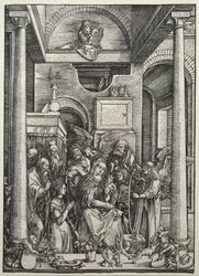 Jomfruen og barnet omgivet af hellige og engle, ca. 1500-1502.