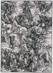 Dyret med lammehornene, figur XI, blad 13 i serien »Apokalypsen«