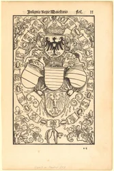 Maximilian I.s våbenskjold som romersk konge [forsiden]; Florian Waldauf (Waldauff) af Waldensteins våbenskjold [bagsiden]