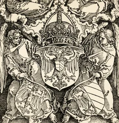 Det germanske riges våbenskjold, af Albrecht Durer (1471-1528), gravering, Tyskland