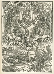 Johannes foran Gud og de fireogtyve ældste i himlen. Johannes
