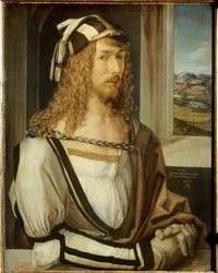 Selvportrætmaleri af Albrecht Durer (1471-1528) 1498 søn. 0,52x0,41m. Madrid Prado Museum