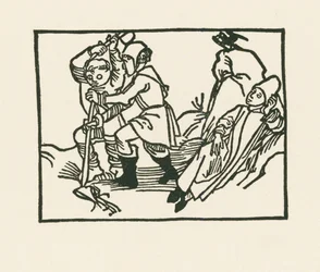 Præsten ligger på engen, en ravn kvækker på en hul sten, ca. 1489-90 (træsnit)