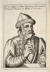 John Guttemberg, fra Mechanick Exercises: or The Doctrine of Handy-Works used to the Art of Printing, pub. 1683