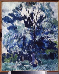 ""Landskabet. Under træet"" Maleri af Alexander Davidovich Drevin (1889-1938) 1923 Regional Art Museum, Kaluga