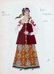 Kostumedesign til skuespillet Stormen af Alexander Ostrovsky, 1916.