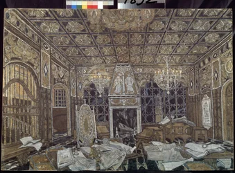 Decor preparatoire pour la stykke ""Othello"" af William Shakespeare (1564-1616) (Scenedesign til skuespillet Othello af William Shakespeare) - Peinture de Alexander Yakovlevich Golovin (Alexandre Golovine) (1863-1930), tempera sur bois