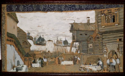 Forberedende scene til operaen Pskov-jomfruen af ​​Nicholas (Nikolai) Rimsky Korsakov (Rimsky-Korsakov) (1844-1908) (Scenedesign til Operaen Pskov-jomfruen af ​​N.Rimsky Korsakov (Rimsky-Korsakov). Udsigt over en børns anime sted