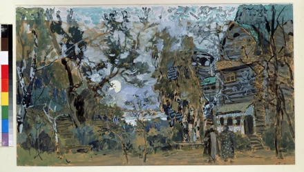 Forberedende scene til operaen The Pskovitaine (Jomfruen af ​​Pskov) af Nicholas Rimsky Korsakov (Rimsky-Korsakov) (1844-1908) ( Scenedesign til operaen Pskov Jomfruen, af N.Rimsky Korsakov (Rimsky-Korsakov).Værker af Alexander Yakvlevic