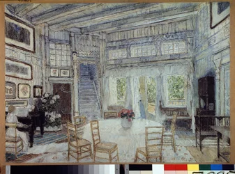 Forberedende indretning til operaen The Magic Mirror af Arseny Koreshchenko (1870-1921) (Scenedesign til operaen The Magic Mirror af A. Koreshchenko). Værk af Alexander Yakovlevich Golovin (Alexander Golovin) (1863-1930), gouache på papir