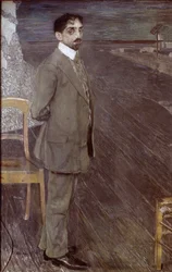 Portræt af Mikhail Kuzmin, 1910 (tempera og pastel på lærred)