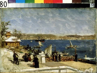 Promenade på kysten i Sevastopol (Shore promenade i Sevastopol). Maleri af Alexander Karlovich Beggrov (1841-1914). Olie på lærred