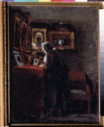 Før en religiøs fest (Før en religiøs fest) - Maleri af Aleksei Fyodorovich Afanasyev (Alexis Afanasyev) (1850-1920) - Olie på lærred, 41 x 31,5 cm