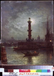 ""Måneskin på Neva nær Sankt Petersborgs børs"" Maleri af Alexei Petrovich Bogolyubov (Bogoliubov eller Bogolioubov) (1824-1896) State B. Kustodiev Art Gallery, Astrakhan