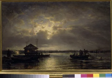 "Summer Night on the Neva" (Summer Night on the Neva) Maleri af Alexei Bogolioubov (Bogolyubov) (1824-1896) Olie på lærred 1875 Dim 48x73,5 cm Stats Tretyakov Gallery, Moskva