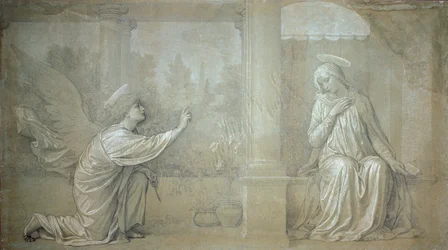 Bebudelsen, forberedende tegneserie til Cappella Raffo-fresken på Misericordia-kirkegården, Siena