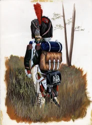 First Empire (1804-1814 og 1815): Grenadersoldater fra Royal Guard of the Great Napoleonic Armee i Italien. Tegning af Alessandro Lonati