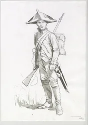 First Empire (1804-1814 og 1815): kostume af en Napoleons hærsoldat, fransk skytte. Tegning af Alessandro Lonati