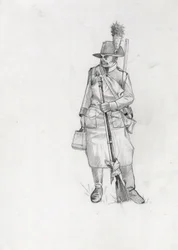 Første imperium (1804-1814 og 1815): soldat fra den østrigsk-ungarske hær (østrig-ungarsk), pioner sapeur (eller pioner). Tegning af Alessandro Lonati