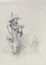 First Empire (1804-1814 eller 1815): soldat fra Napoleons hær, soldat infanterist jæger (infanterejæger). Tegning af Alessandro Lonati