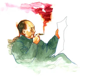 Portræt af kinesisk kommunistisk revolutionær og den grundlæggende far til Folkerepublikken Kina Mao Zedong