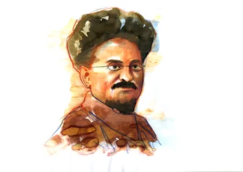 Portræt af Leon Trotskij (Trotzky eller Trotskij) (1879-1940) (Portræt af Leon Trotskij, marxistisk revolutionær og teoretiker, sovjetisk politiker og grundlæggeren af Den Røde Hær)